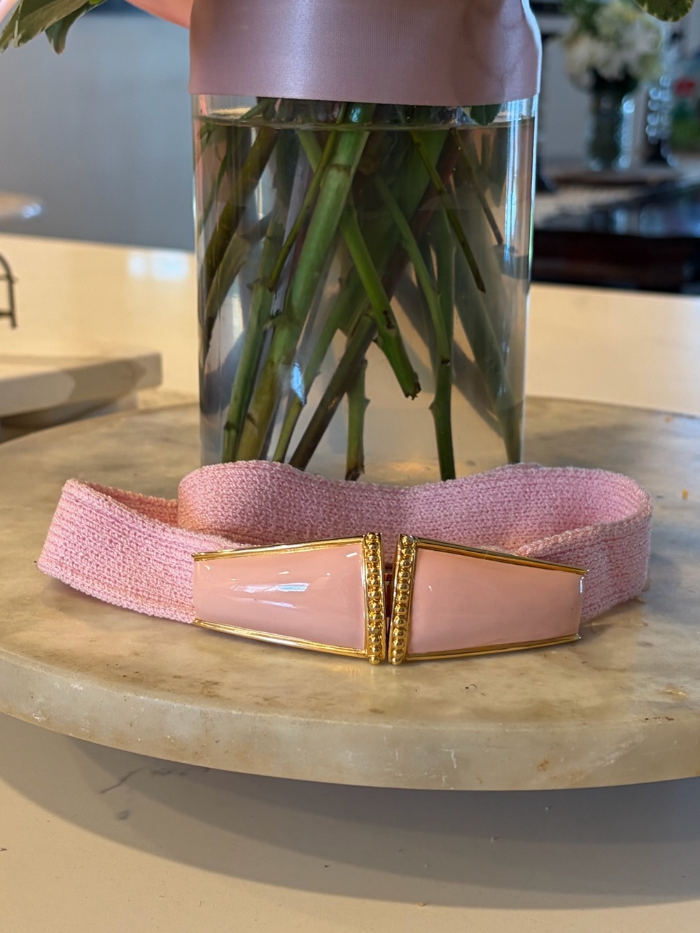 Pink Santana Knit Waist Belt with Gold Buckle